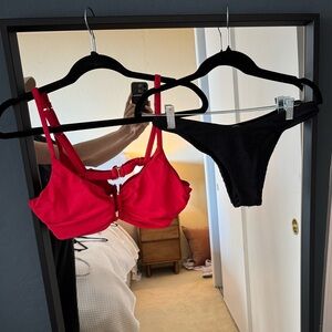 Maxswim Jules red bikini top 36C and black bottoms medium gently used